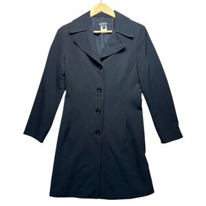 Bebe Black Button Up Collarless Long Sleeve Trench Coat Style‎ Jacket Womens  6